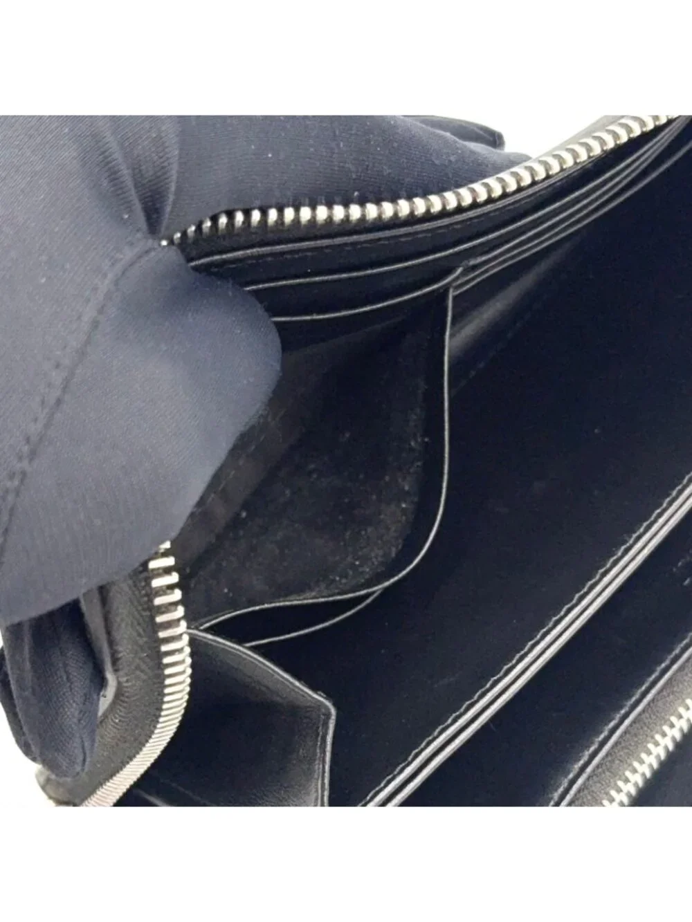 Prada Saffiano Embossed Logo Zip Around Leather Black Wallet Silver